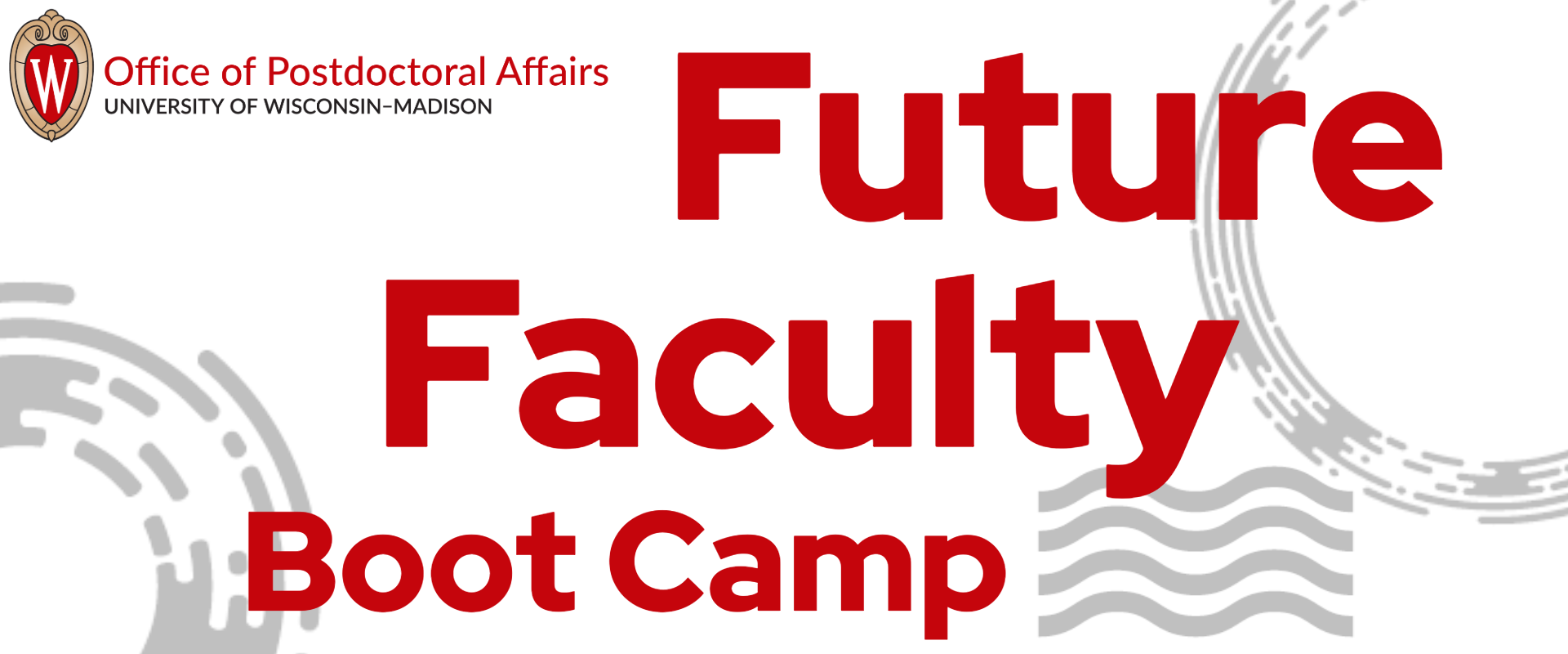 banner image with the word Five SImple Rules for Future Faculty with the Office of Postdocotoral Studies logo and some abstract circular and wavy shapes